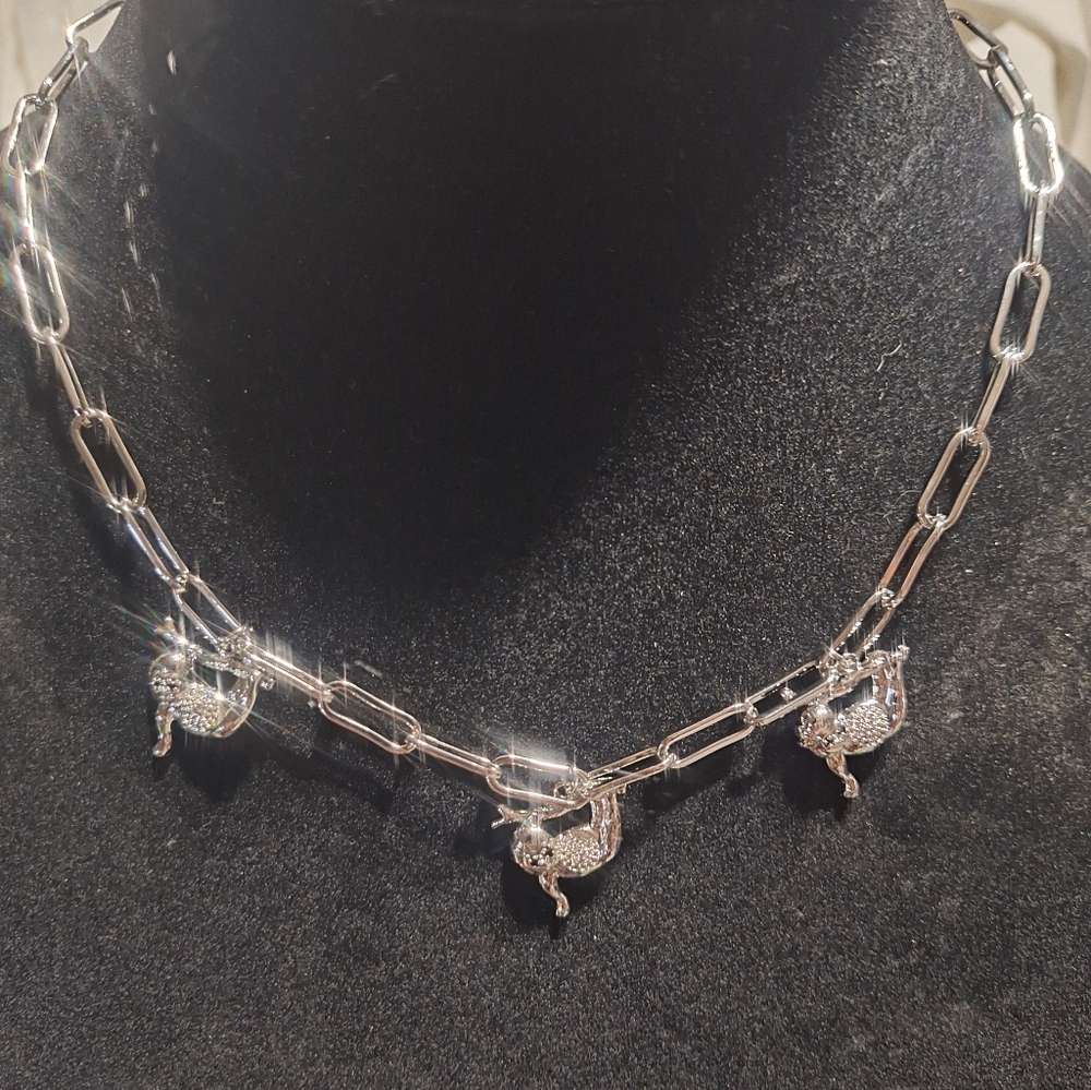 Emerald xo Ivy Boutique Brand Sloth Silver Tone Necklace NIP